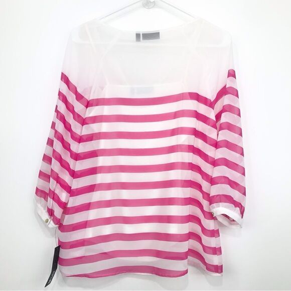 Apt. 9 Pink Striped Lightweight Chiffon Nautical Blouse with Cami Tank - Picture 5 of 16